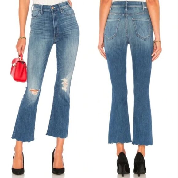 MOTHER The Hustler Ankle Chew in Mums The Word Flare Raw Edge Jeans Size 28